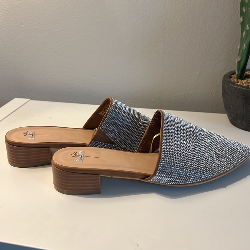 Never worn! Rhinestone mules 1.5 inch block heel